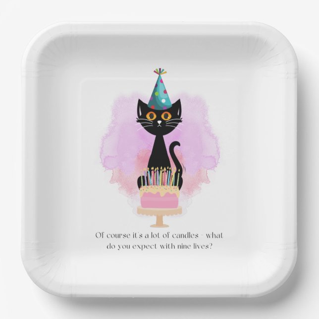 Katze | Sarcastic Party Hat Cat Funny Birthday Pappteller (Vorderseite)