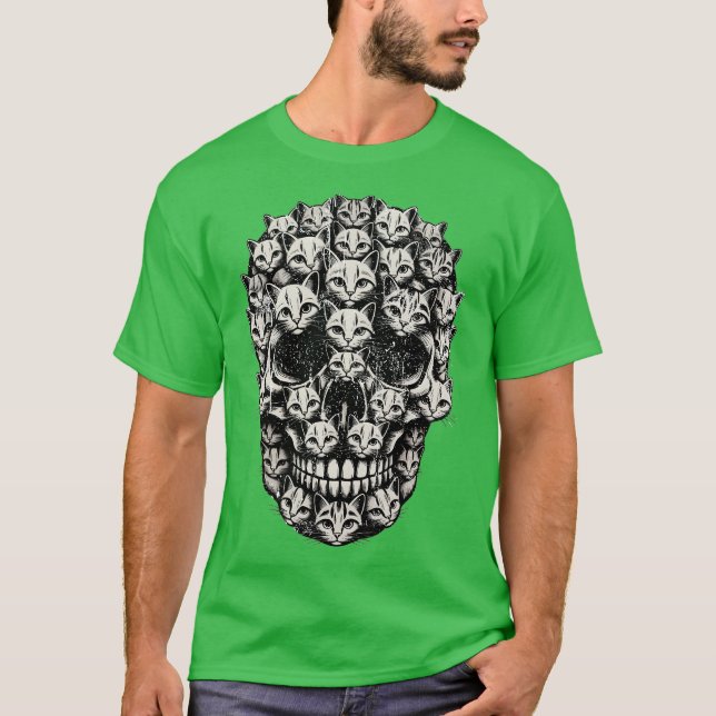 Katze Schädel Retro T-Shirt (Vorderseite)