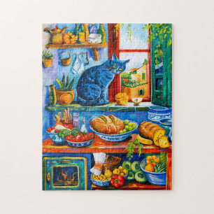 Katze schaut aus dem Küchenfenster Puzzle
