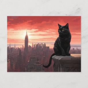 Katze schaut hinunter in eine neue Stadt Postkarte