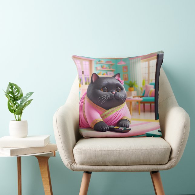 Katze schaut im Wohnzimmer fern Kissen (Stuhl )