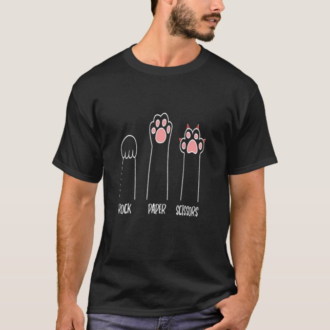 Katze Schere Stein Papier T-Shirt (Vorderseite)
