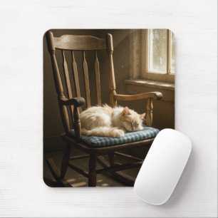 Katze schlafend auf einem Schaukelstuhl Mousepad