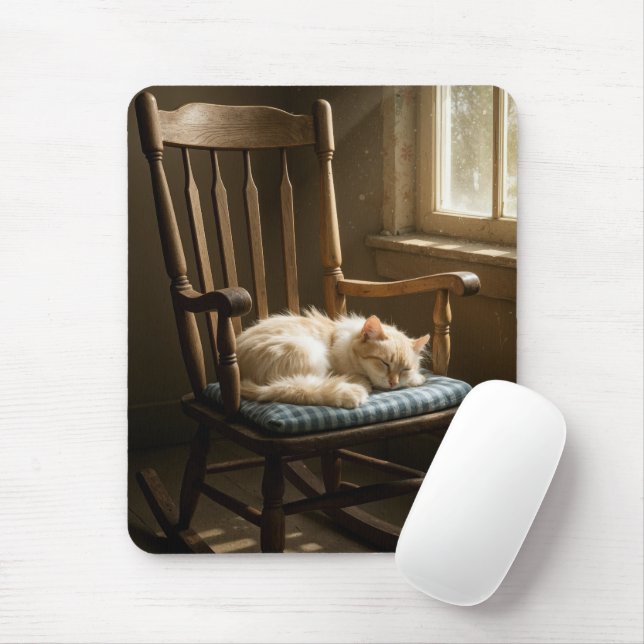 Katze schlafend auf einem Schaukelstuhl Mousepad (Mit Mouse)