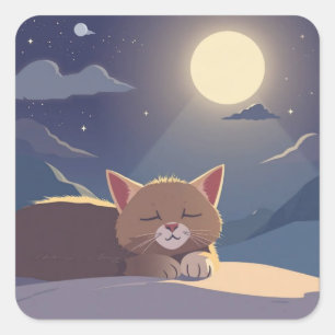 Katze schlafend quadratischer aufkleber