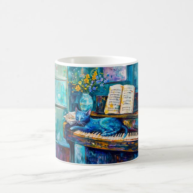 Katze schläft auf dem Klavier Kaffeetasse (Mittel)