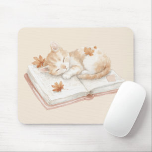 Katze schläft auf einem Buch Mousepad