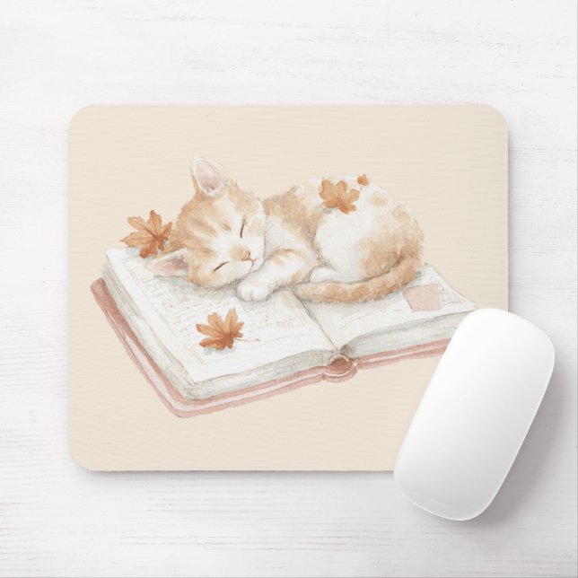Katze schläft auf einem Buch Mousepad (Mit Mouse)