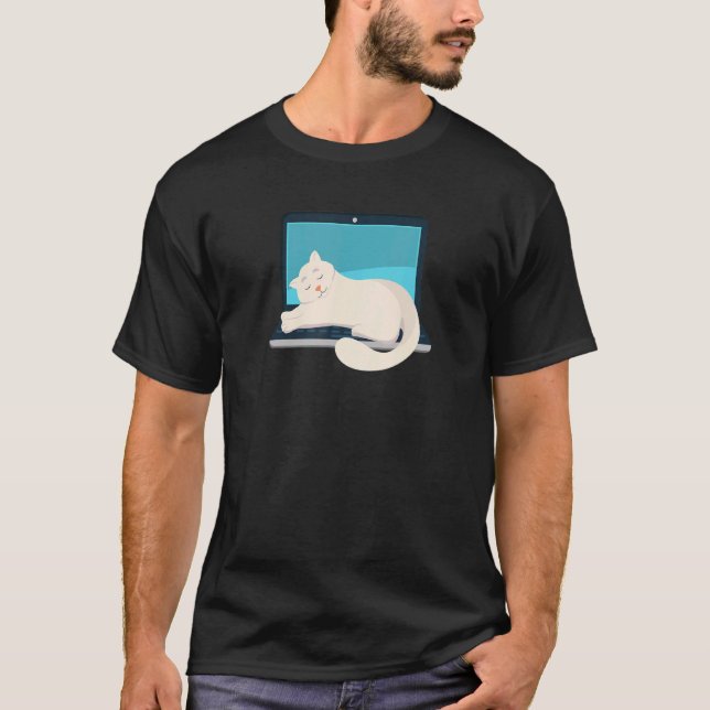 Katze schläft auf Laptop-Computer T-Shirt (Vorderseite)