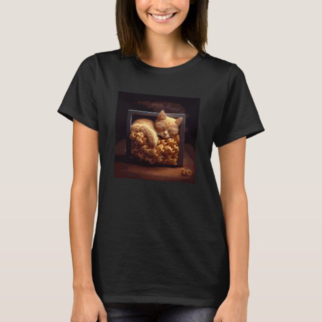 Katze Schläft Mac und Käse T-Shirt (Vorderseite)