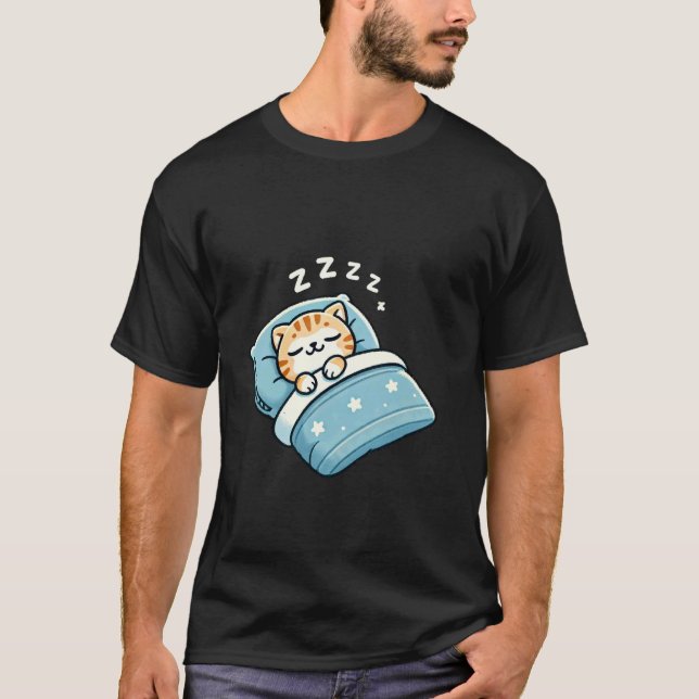 Katze schläft nachts im Bett T-Shirt (Vorderseite)