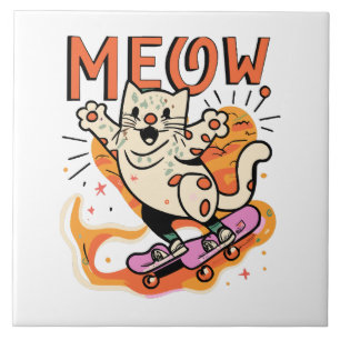 Katze Schlittschuh Meow Fliese
