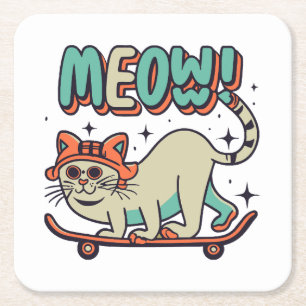 Katze Schlittschuh Meow Rechteckiger Pappuntersetzer
