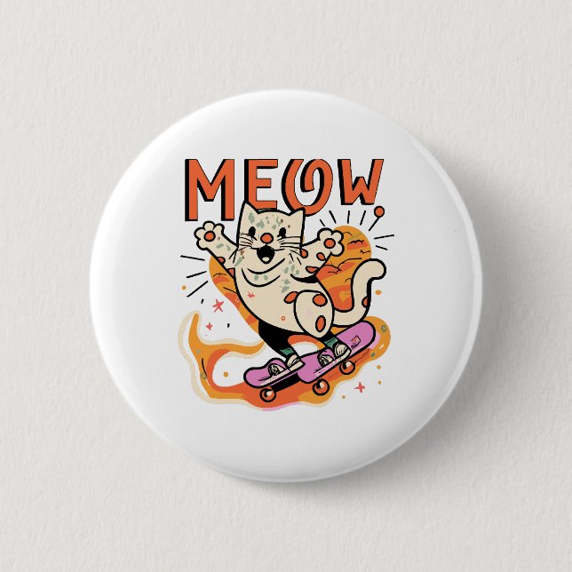 Katze Schlittschuhfahren Meow Button (Vorderseite)