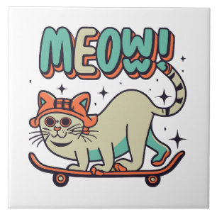 Katze Schlittschuhfahren Miauen Fliese