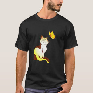 Katze Schmetterling Sonnenschein Süß Japanische Ki T-Shirt