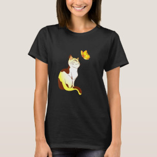Katze Schmetterling Sonnenschein Süß Japanische Ki T-Shirt