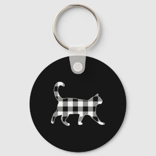 Katze Schwarz-Weiß-Buffalo-Karo Merry Weihnachten Schlüsselanhänger