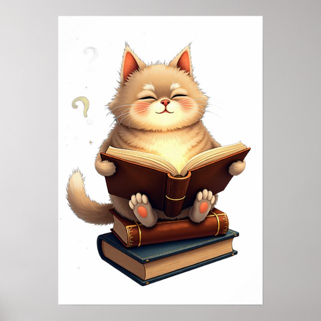 Katze schwebt im Weltraum, liest Buch Kosmische Ko Poster (Vorne)