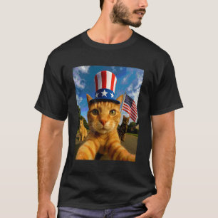Katze Selfie Amerikanische Flagge 4. Juli Patrioti T-Shirt