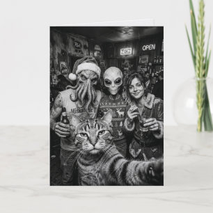 Katze Selfie Bigfoot Alien Weihnachtskarte Karte