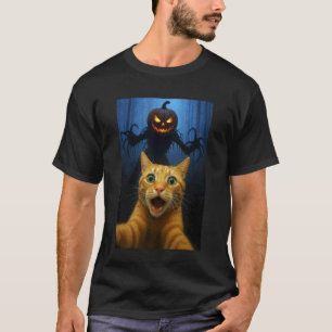 Katze Selfie Halloween Kürbis Samhain Lustige Katz T-Shirt