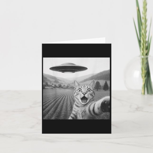 Katze Selfie mit Alien Ufo Funny Cat Geschenke für Karte (Vorderseite)
