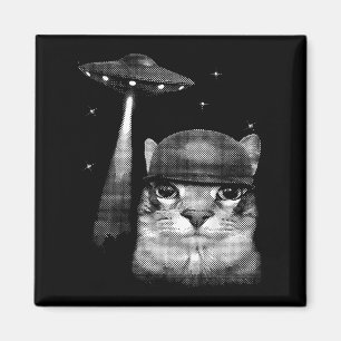 Katze Selfie mit Alien Ufo Funny Cat Geschenke für Magnet