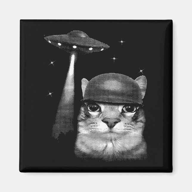 Katze Selfie mit Alien Ufo Funny Cat Geschenke für Magnet (Vorne)