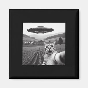 Katze Selfie mit Alien Ufo Funny Cat Geschenke für Magnet