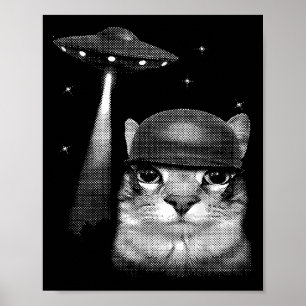 Katze Selfie mit Alien Ufo Funny Cat Geschenke für Poster
