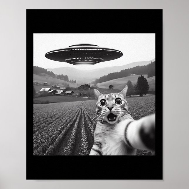 Katze Selfie mit Alien Ufo Funny Cat Geschenke für Poster (Vorne)