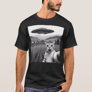 Katze Selfie mit Alien Ufo Funny Cat Geschenke für T-Shirt