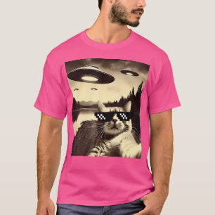 Katze Selfie mit Alien Ufo Funny Cat Geschenke für T-Shirt