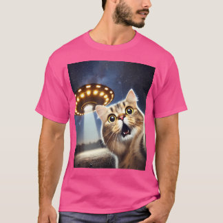 Katze Selfie mit Alien Ufo Funny Cat Geschenke für T-Shirt