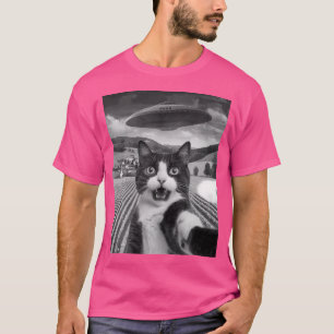 Katze Selfie mit Alien Ufo Funny Cat Geschenke für T-Shirt