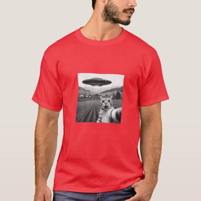 Katze Selfie mit Alien UFO Funny Cat Geschenke für T-Shirt (Vorderseite)
