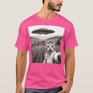 Katze Selfie mit Alien Ufo Funny Cat Geschenke für T-Shirt