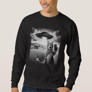 Katze Selfie mit Alien UFO Funny Cat Sweatshirt