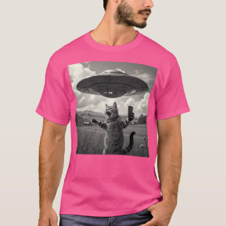 Katze Selfie mit Alien Ufo Funny Cat T-Shirt