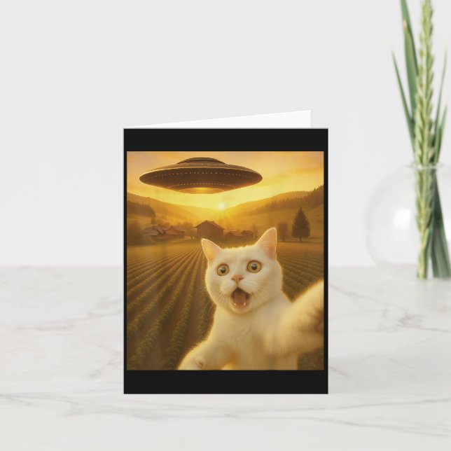 Katze Selfie mit Alien Ufo Funny Cats Geschenke fü Karte (Vorderseite)