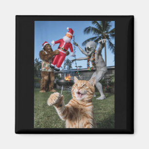 Katze Selfie mit Alien und Bigfoot Weihnachten im Magnet
