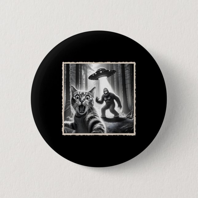 Katze Selfie mit Bigfoot &amp; Ufo _ Funny Sasquat Button (Vorderseite)