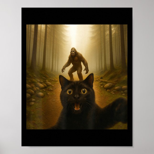 Katze Selfie mit Bigfoot Funny Cats Geschenke für  Poster (Vorne)