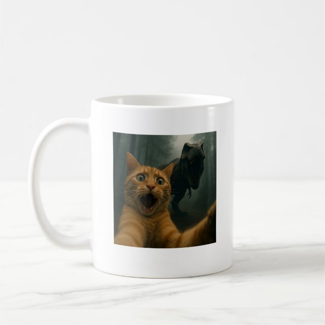 Katze Selfie mit T-Rex Dinosaur Comedy Animal Kaffeetasse (Links)
