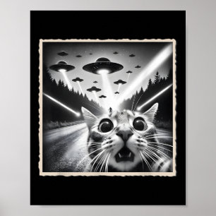 Katze Selfie mit Ufo _ Funny Alien & amp; Katze Poster