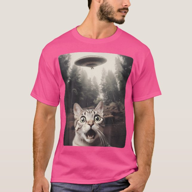 Katze Selfie mit Ufo T-Shirt (Vorderseite)