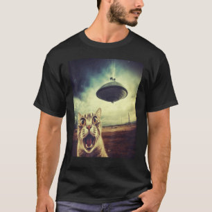 Katze Selfie mit UFOs Alien Außerirdischer UFO Auß T-Shirt
