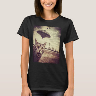 Katze Selfie mit UFOs Alien Extraterrestrial UFO B T-Shirt
