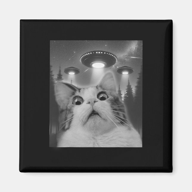 Katze Selfie mit Ufos Magnet (Vorne)